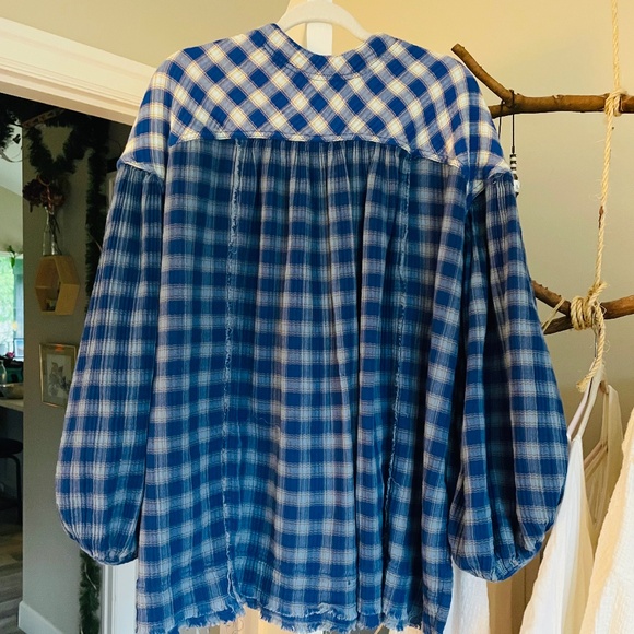 RESERVED!!! Free people Solstice Plaid cotton gauze top - oversized L - Picture 4 of 8